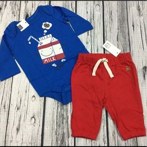 Gap Boys 0-3 M Milk Shirt & Red Pants Outfit